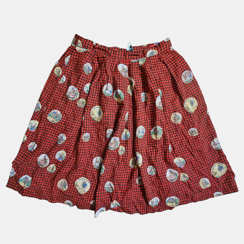Vintage Trachten Mit Herz Gingham‎ Dirndl Skirt Womens 32 Red Folk Art Festival
